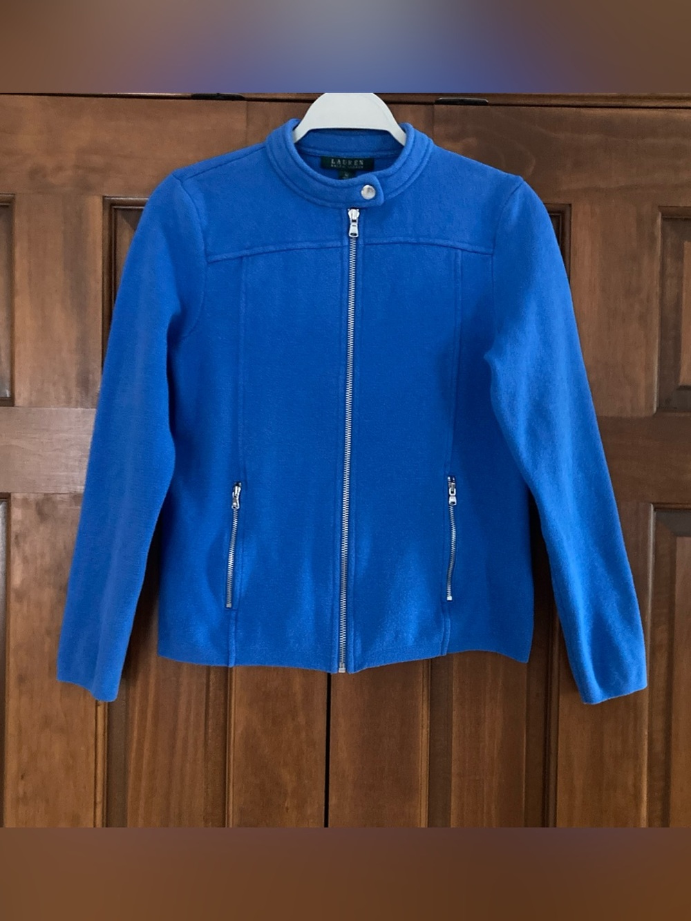 Ralph Lauren Blue cotton knit Zip-Up Moto Jacket women’s medium